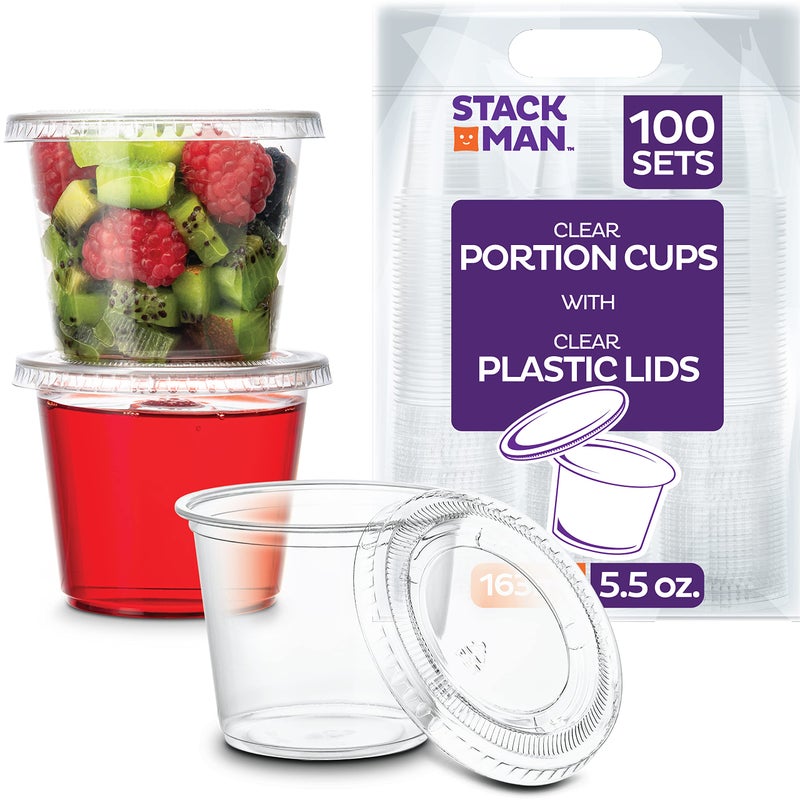 Stack Man [100 Sets - 5.5 oz.] Plastic Clear Portion Cups, Snack / Yogurt /Parfait/ Pudding / Souffle /Dessert Cups, Disposable Containers with Lids 5.5oz. - Image 5
